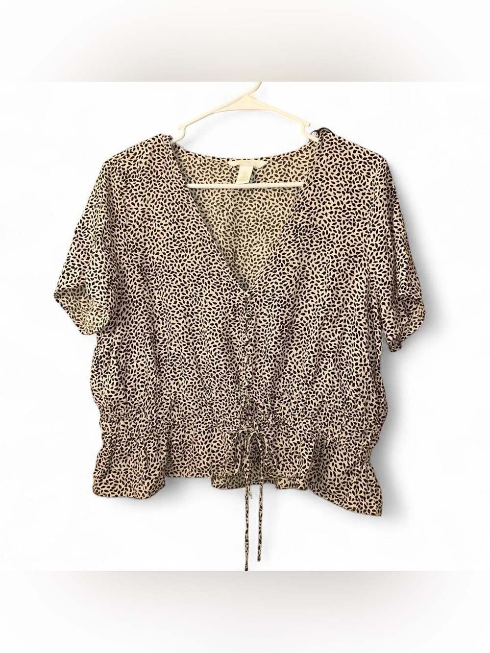 H&M Beige and Black Leopard-Print V-Neck Blouse